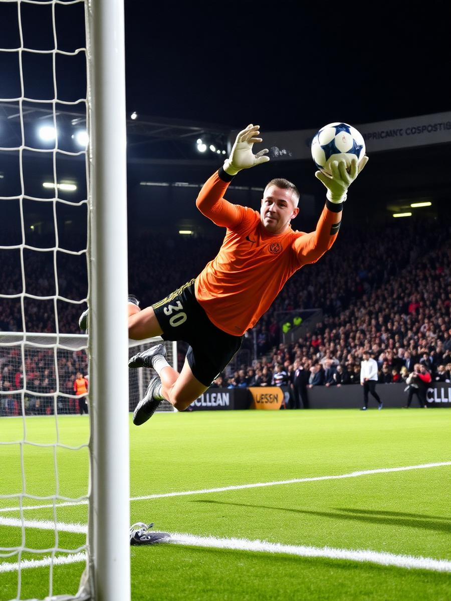 Kiper melompat menepis bola