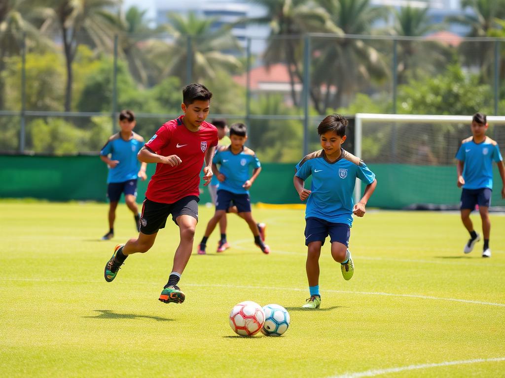Pemain muda berlatih di lapangan